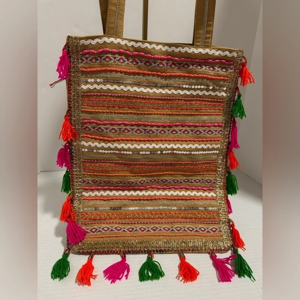 Scarves and glitter boho tote bag